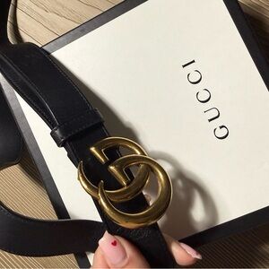 Gucci Black Belt with Gold GG Buckle